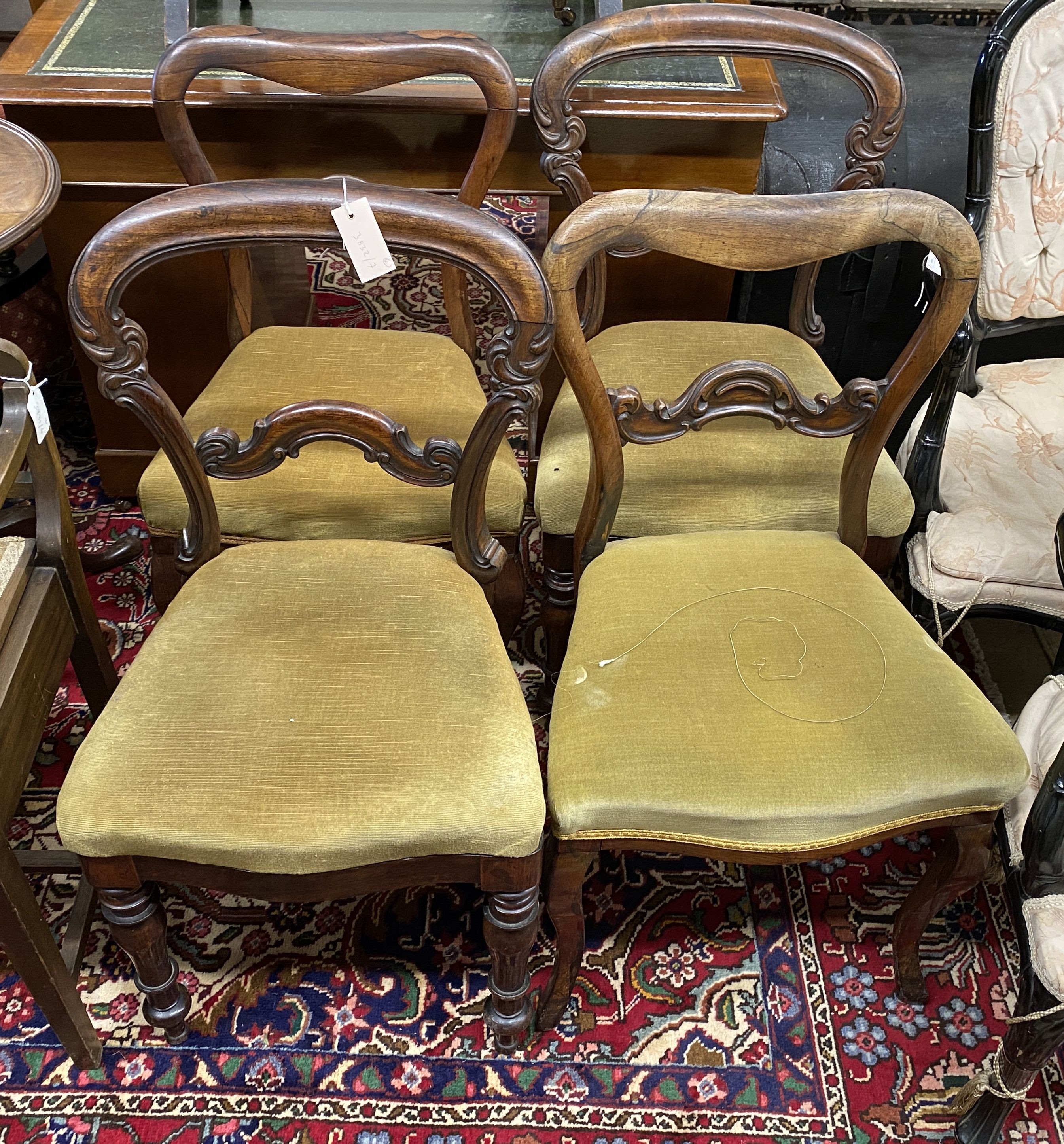 Two pairs of Victorian rosewood dining chairs